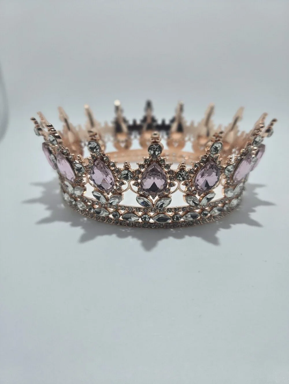 Rose Gold Pink Gemstone Tiara Crown - Women Accessories